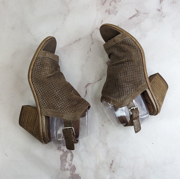 Sofft Booties Womens 8 Brown Open Toe Cage Leather Peep Toe Shimmer - Picture 9 of 11